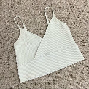 White Ribbed V Neck Cropped Tank Top